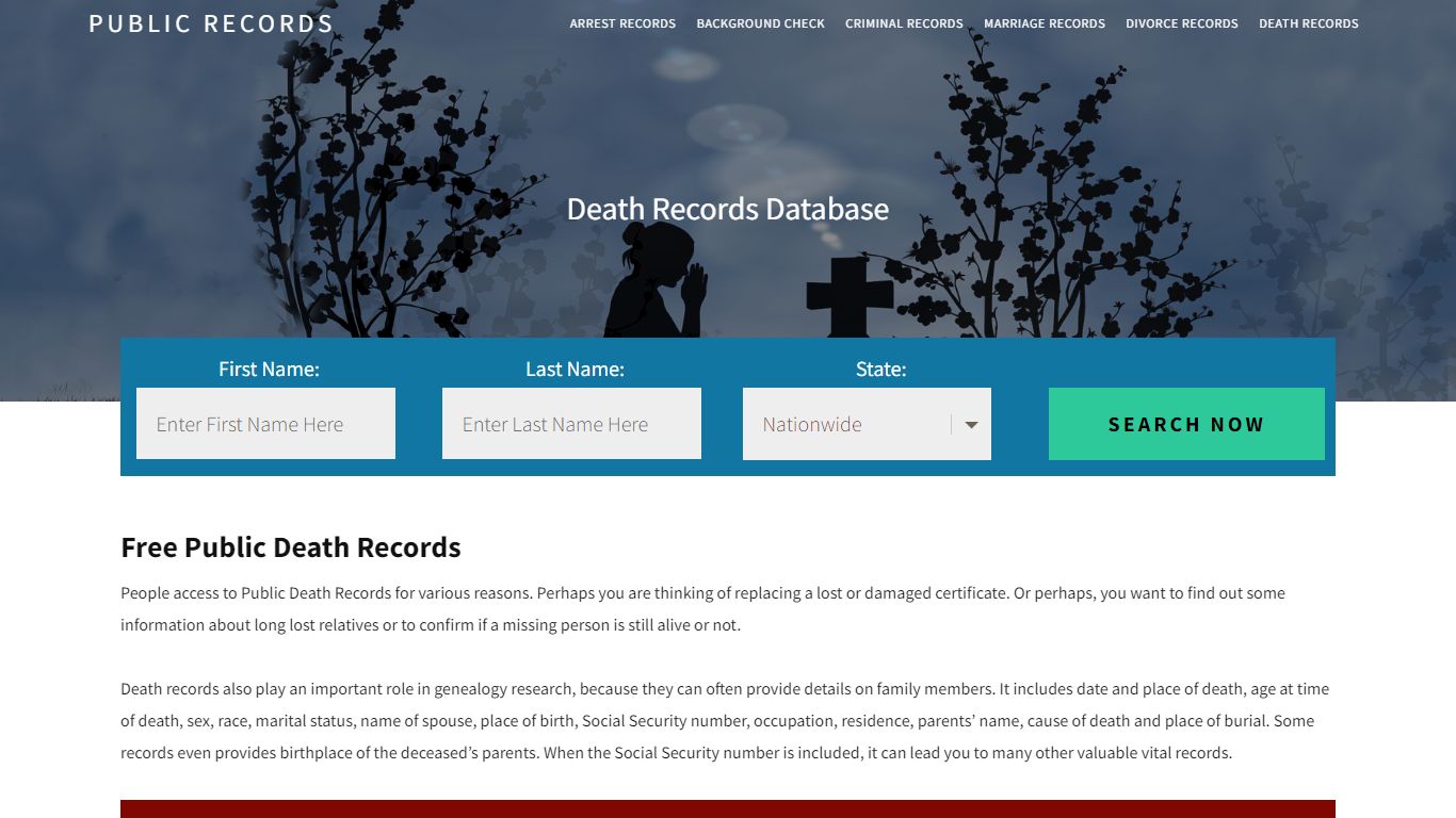 Free Public Death Records | Enter Name and Search. 14Days Free